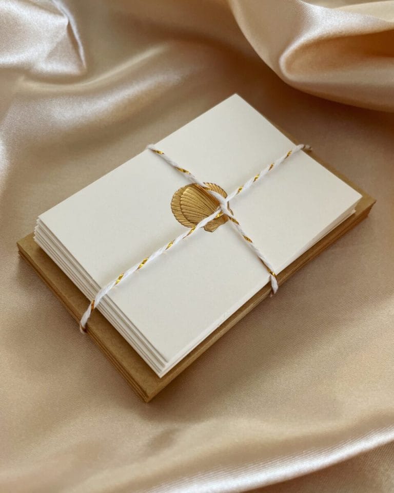 Mini wenskaarten met gouden schelp (set)